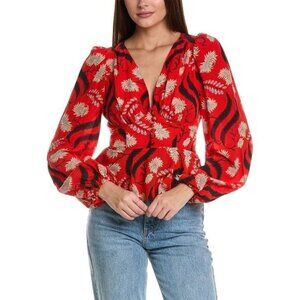 NWT Rhode Bronson Blouse Top in Bright Red Kiku Size 8 (M)